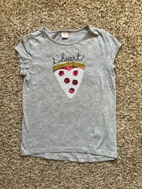 Gymboree Gray Short Sleeve Tee with Sequin Pizza Heart